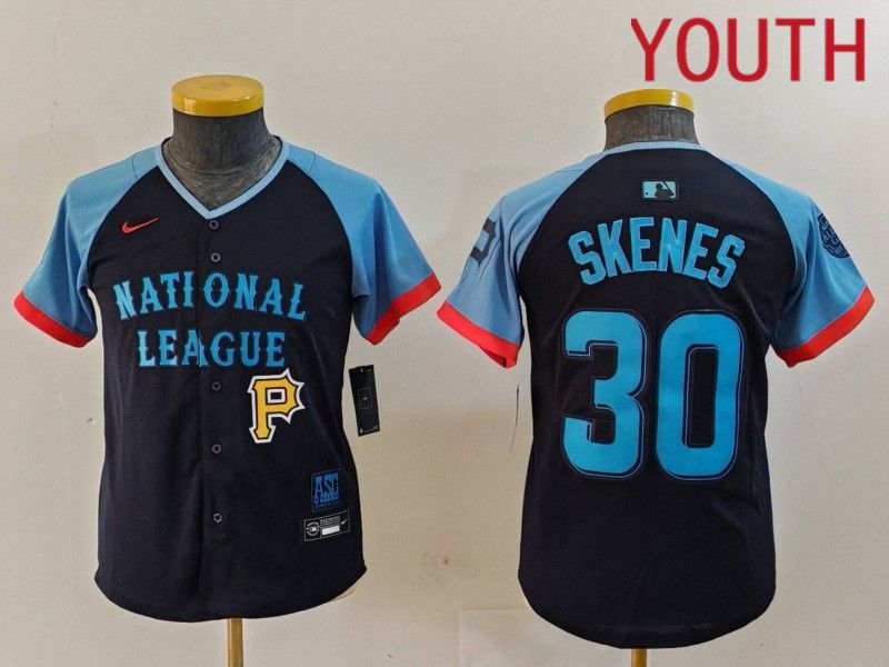 Youth Pittsburgh Pirates 30 Skenes Blue All star 2024 Nike MLB Jersey style 6